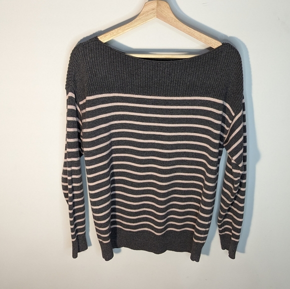 Gray and Pink Striped Baggy Knit Sweater - Picture 2 of 2